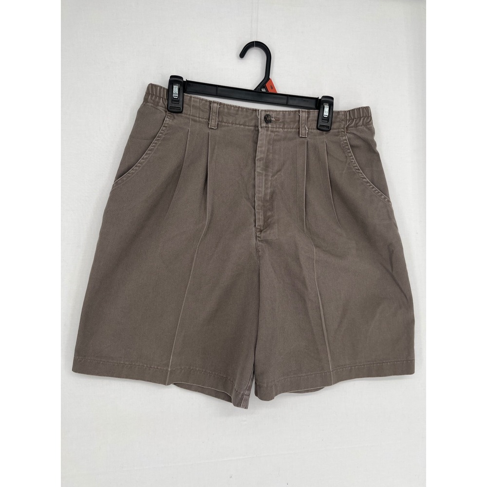 Lee Casuals Pleated Shorts Womens 14 Med High Rise Elastic Waist Brown Cotton